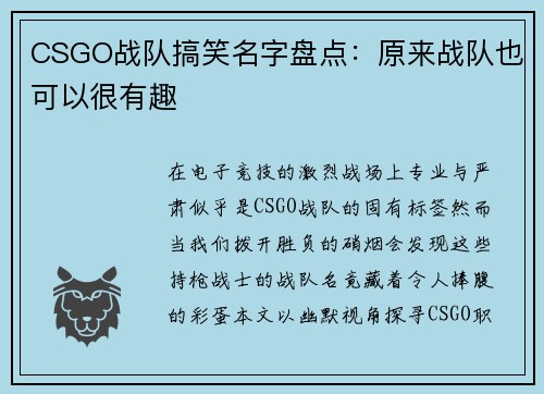 CSGO战队搞笑名字盘点：原来战队也可以很有趣