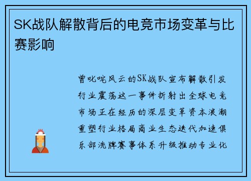 SK战队解散背后的电竞市场变革与比赛影响