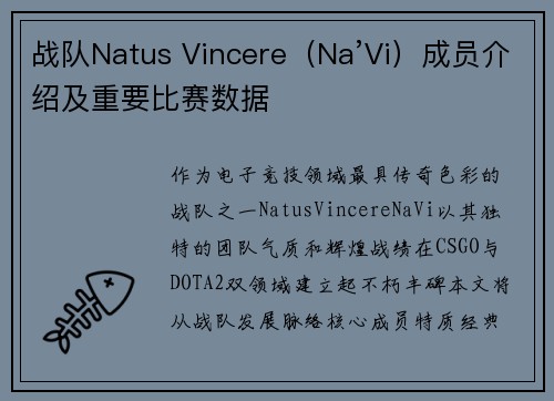 战队Natus Vincere（Na’Vi）成员介绍及重要比赛数据